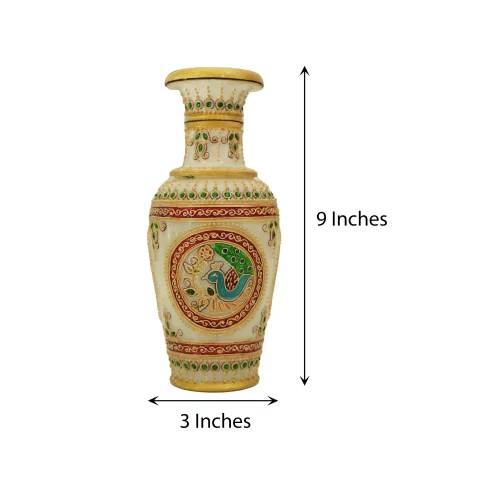 Be Kind Decorative Marble Flower Pot | Marble Flower Vase Cum showpiece with Peacock Design Golden Accents for Living Room, Home & Office Decor- 9 inch