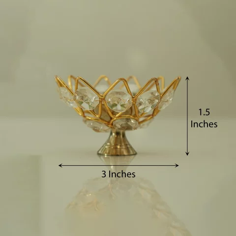 Be Kind Decor Metal Crystal Diya | Brass & Crystal Diya | Akhand Jyoti for Pooja Home & Office Decor- Gift & Return Gift (Golden)