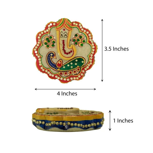 Be Kind Handicraft Marble Roli Chopra Ganesha design for Home & Office | Designer Decorative Pooja Kumkum Sindur Rice Tilak Chopda (Multicolor)- 3 inch