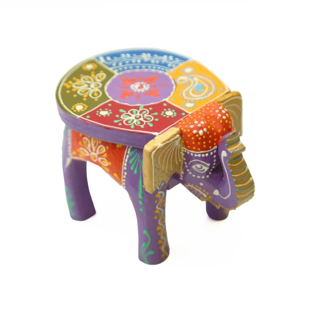 Be Kind Wooden Decorative Hand Painted Elephant design Stool | Handcrafted Stool cum Side Table for Home, Office,Living & Bedroom Decor (Multicolor) -4 inch