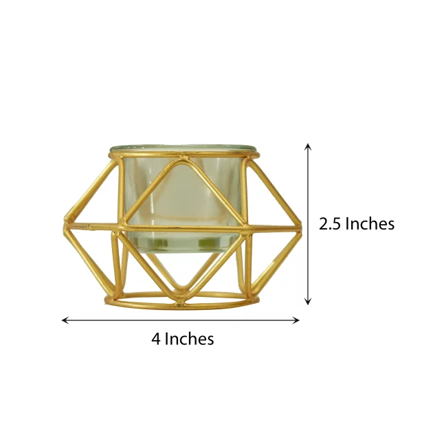 Be Kind Diamond Shape – Metal T light Candle Holder | Candle T Light Glass Stand for Decor Home & Office, Gift & Return Gift- 2.5 inch ( Golden)