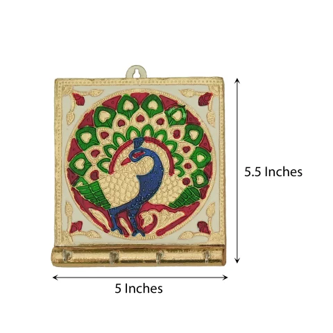 Be Kind Handicraft Meenakari Wooden Key Holder (4 Hook) | Wall Hanging Key Holder style for your home decor & Gift- 5 inch