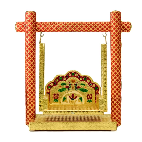 Be Kind Handicraft Wooden Laddu Gopal ji Jhula | Wooden Jhula Laddu Gopal | Swing for Lord Krishna- (Golden) - 9 inch