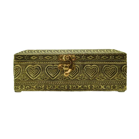 Be Kind Wooden Jewellery Box | Oxidised Jewellery Box for Marriage, Anniversary, Multi Purpose,Gift & Return Gift (Golden)- 6 inch