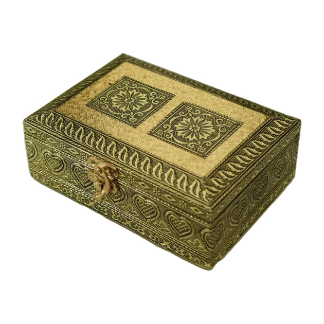 Be Kind Wooden Jewellery Box | Oxidised Jewellery Box for Marriage, Anniversary, Multi Purpose,Gift & Return Gift (Golden)- 6 inch