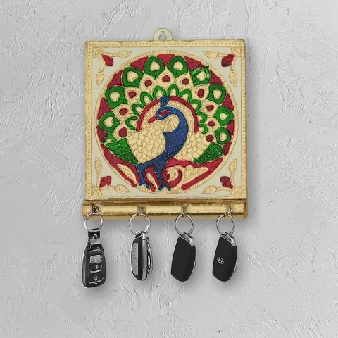 Be Kind Handicraft Meenakari Wooden Key Holder (4 Hook) | Wall Hanging Key Holder style for your home decor & Gift- 5 inch