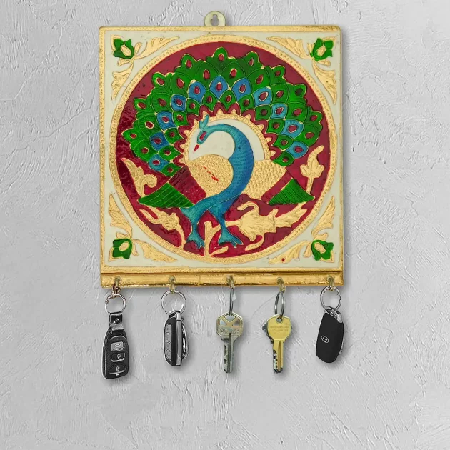 Be Kind Handicraft Meenakari Wooden Key Holder (5 Hook) | Wall Hanging Key Holder style for your home decor & Gift- 7 inch