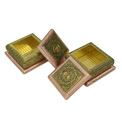 Be Kind Handicraft Wooden Oxidised Mukhwas Storage 4 bowl Set | Decorative Serving Tray for Mouth Freshener Supari Saunf Storage, Gift & Return Gift (Golden)