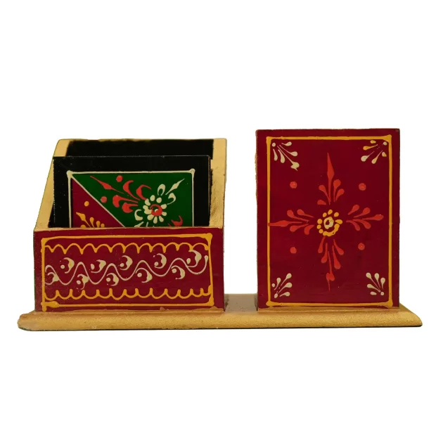 Be Kind Handicraft Wooden Desk Organizer Pen Stand with Tea coaster for Home and Office