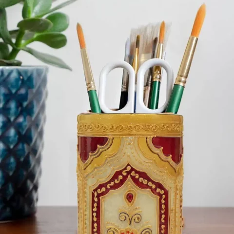 Be Kind Marble Pen Holder | Decorative Meenakari artwork Pen, Pencil Holder | Gift & Return Gift- 4 inch