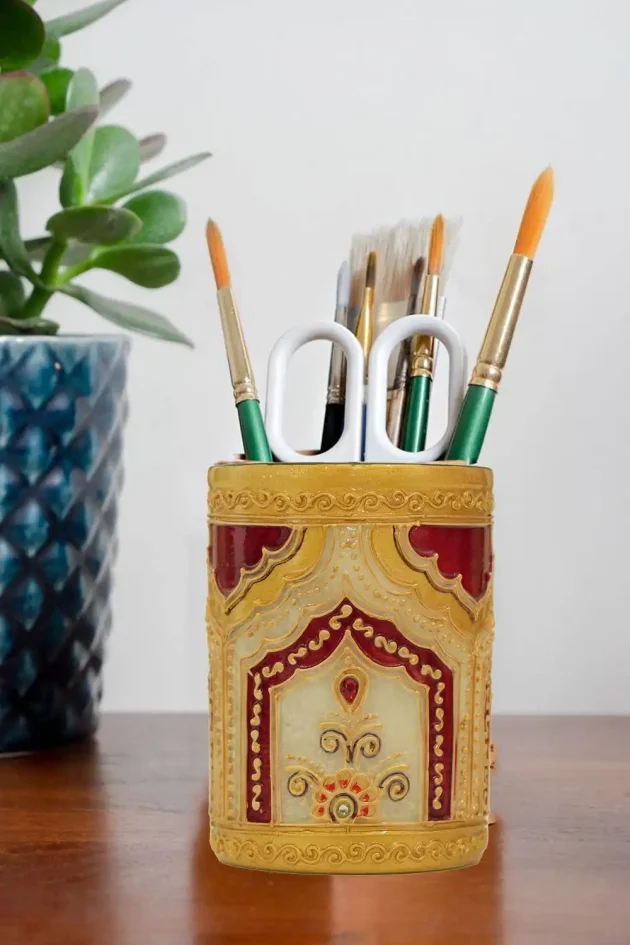 Be Kind Marble Pen Holder | Decorative Meenakari artwork Pen, Pencil Holder | Gift & Return Gift- 4 inch