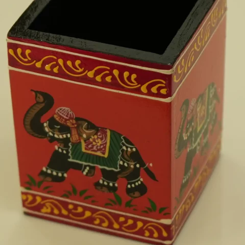 Be Kind Hand Painted Stylish Wooden Elephant Print Pen Stand cum desk organiser For Home and ofiice