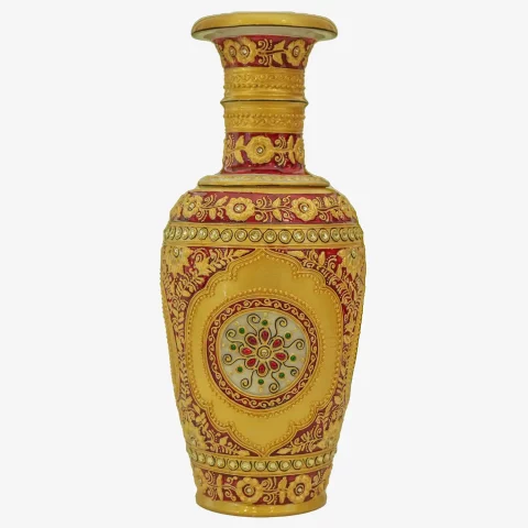 Be Kind Decorative Marble Flower Pot | Marble Flower Vase Cum showpiece with Golden Accents for Home & Office Decor- 12 inch