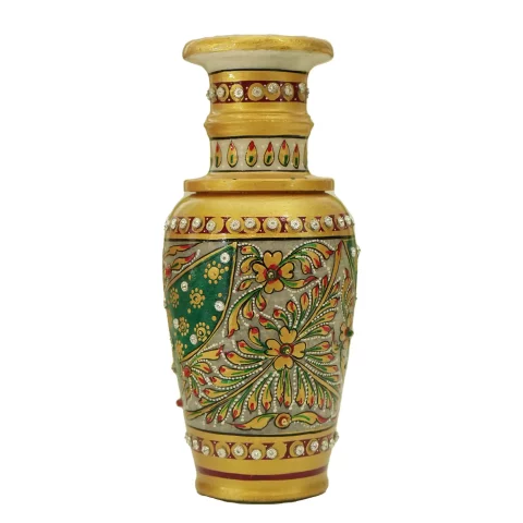 Be Kind Decorative Marble Flower Pot | Marble Flower Vase Cum showpiece with Peacock Design for Home & Office Decor- 9 inch