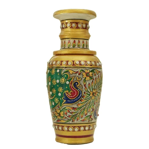 Be Kind Decorative Marble Flower Pot | Marble Flower Vase Cum showpiece with Peacock Design for Home & Office Decor- 9 inch