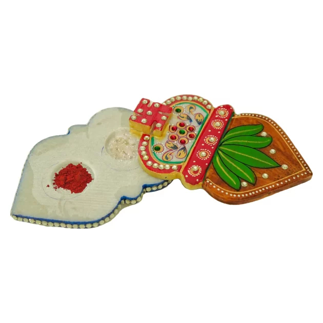 Be Kind Handicraft Marble Roli Chopra Kalash design for Home & Office | Designer Decorative Pooja Kumkum Sindur Rice Tilak Chopda (Multicolor)- 5 inch