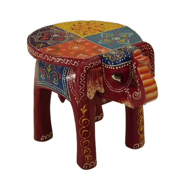 Be Kind Wooden Decorative Hand Painted Elephant design Stool | Handcrafted Stool cum Side Table for Home, Office,Living & Bedroom Decor (Multicolor) -8 inch