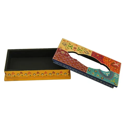 Be Kind Handicraft Wooden Antique Handpainted Tissue Box | Embossed Work Napkin Holder for Dining Table | Tissue Paper Dispenser Box | Car Napkin Holder, Gift & Return Gift- 9 inch (Multicolor)