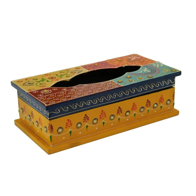 Be Kind Handicraft Wooden Antique Handpainted Tissue Box | Embossed Work Napkin Holder for Dining Table | Tissue Paper Dispenser Box | Car Napkin Holder, Gift & Return Gift- 9 inch (Multicolor)